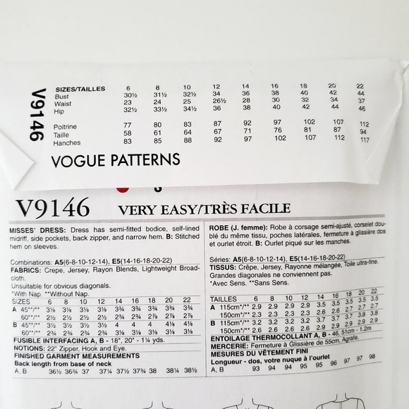 Vogue Sewing Pattern - Picture 3 of 3
